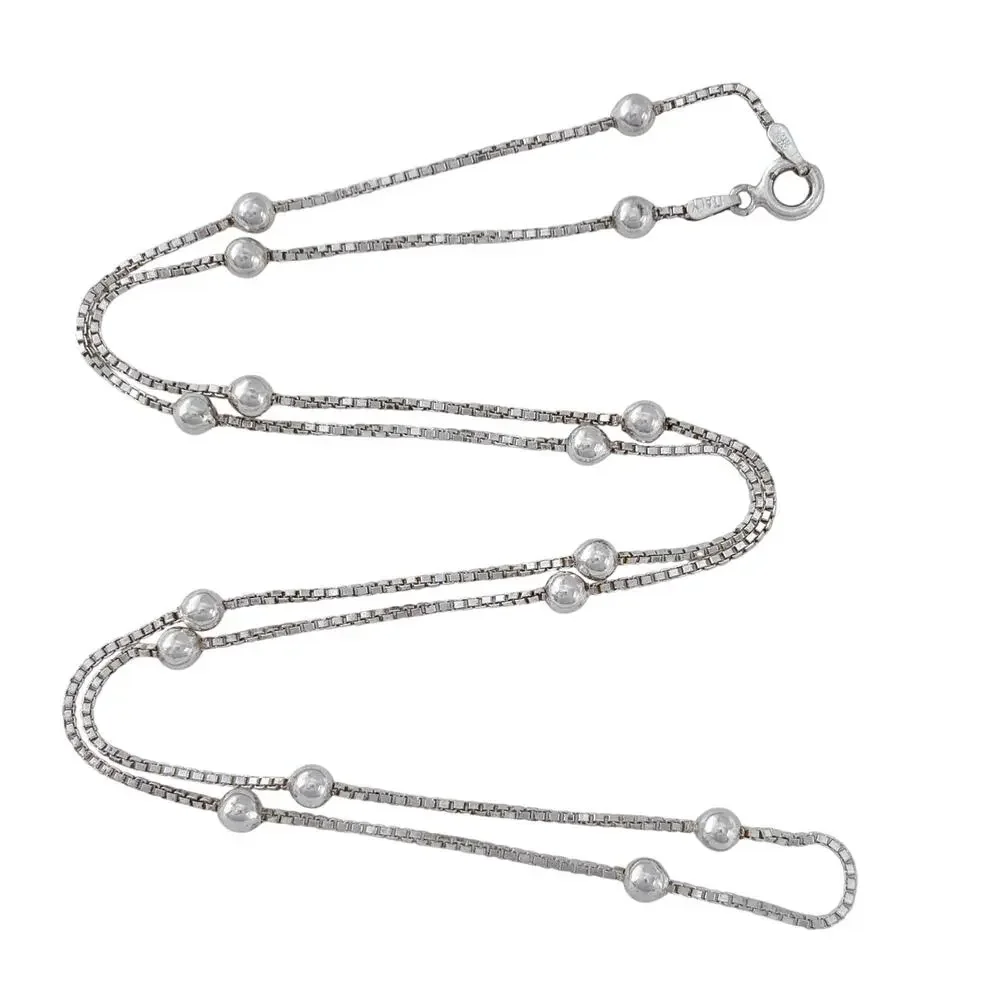 Vintage Italy Sterling Silver 925 Beaded Box Chain Necklace 24